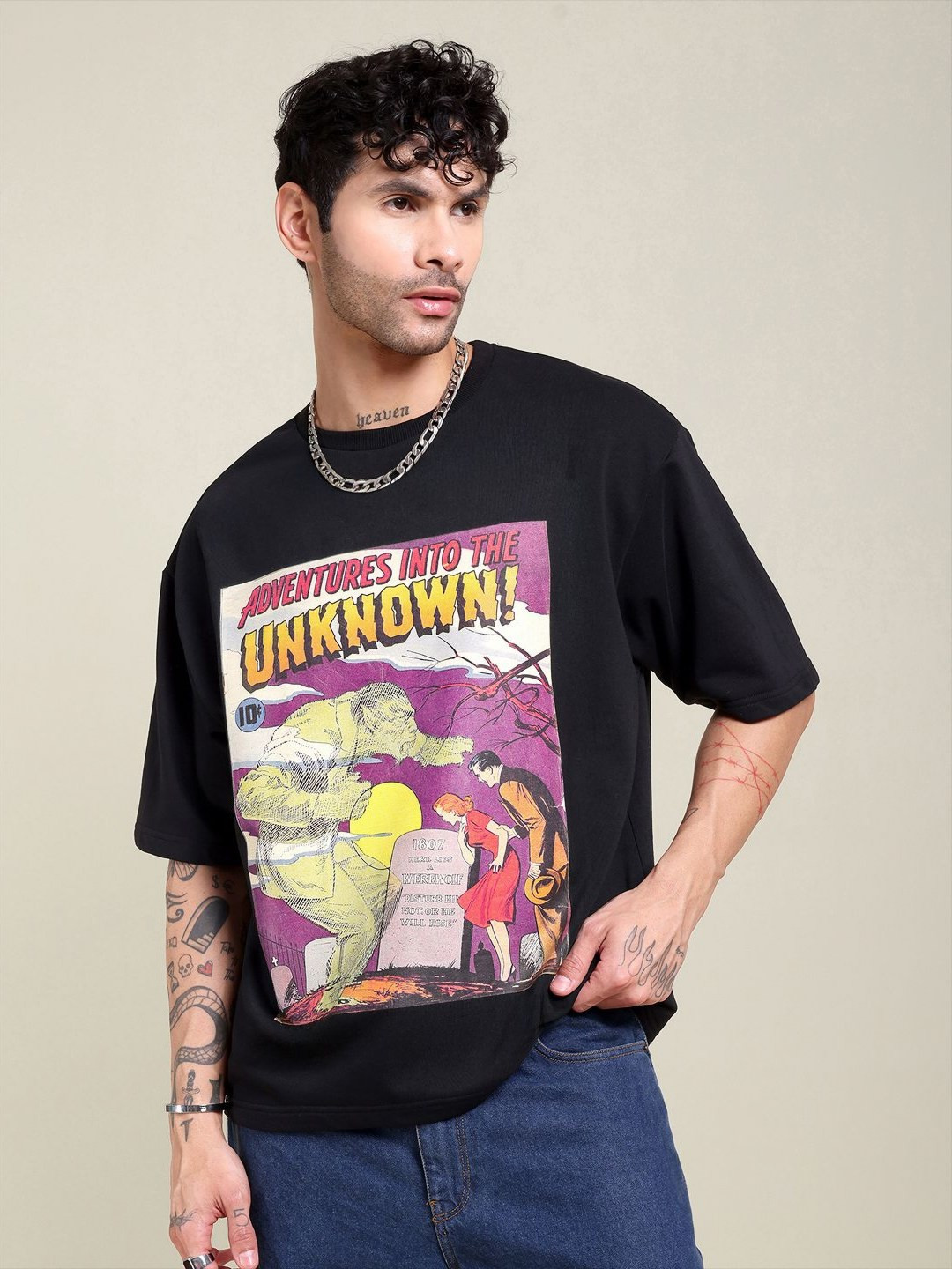 Midnight LAW Unknown Graphic Printed Round Neck Cotton Oversized T-shirt