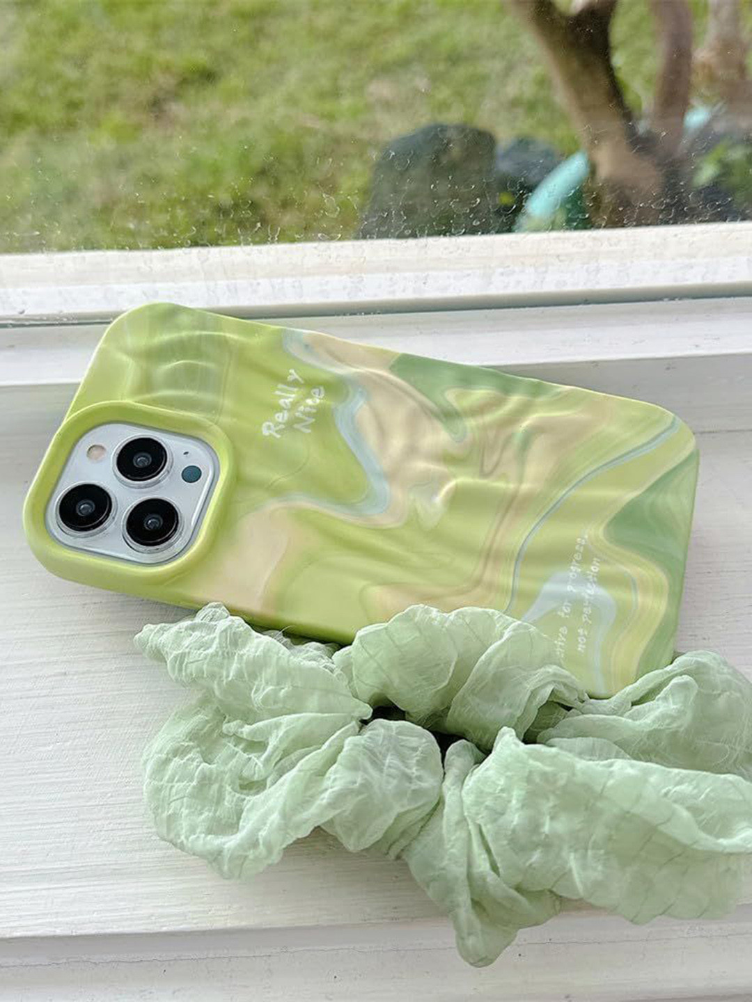 CASE CREATION iPhone 13 3D Luxury Rainbow Neon Green Wavy Back Case