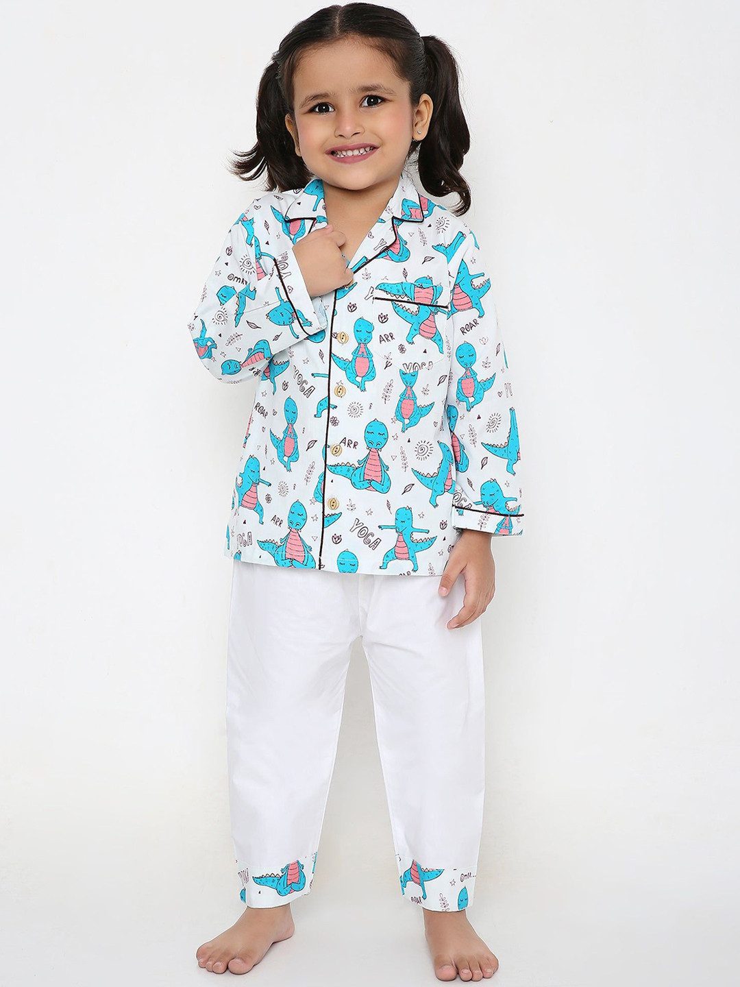 Little Clothings Girls Snuggle-Saurus PJ Pure Cotton Set Night suit