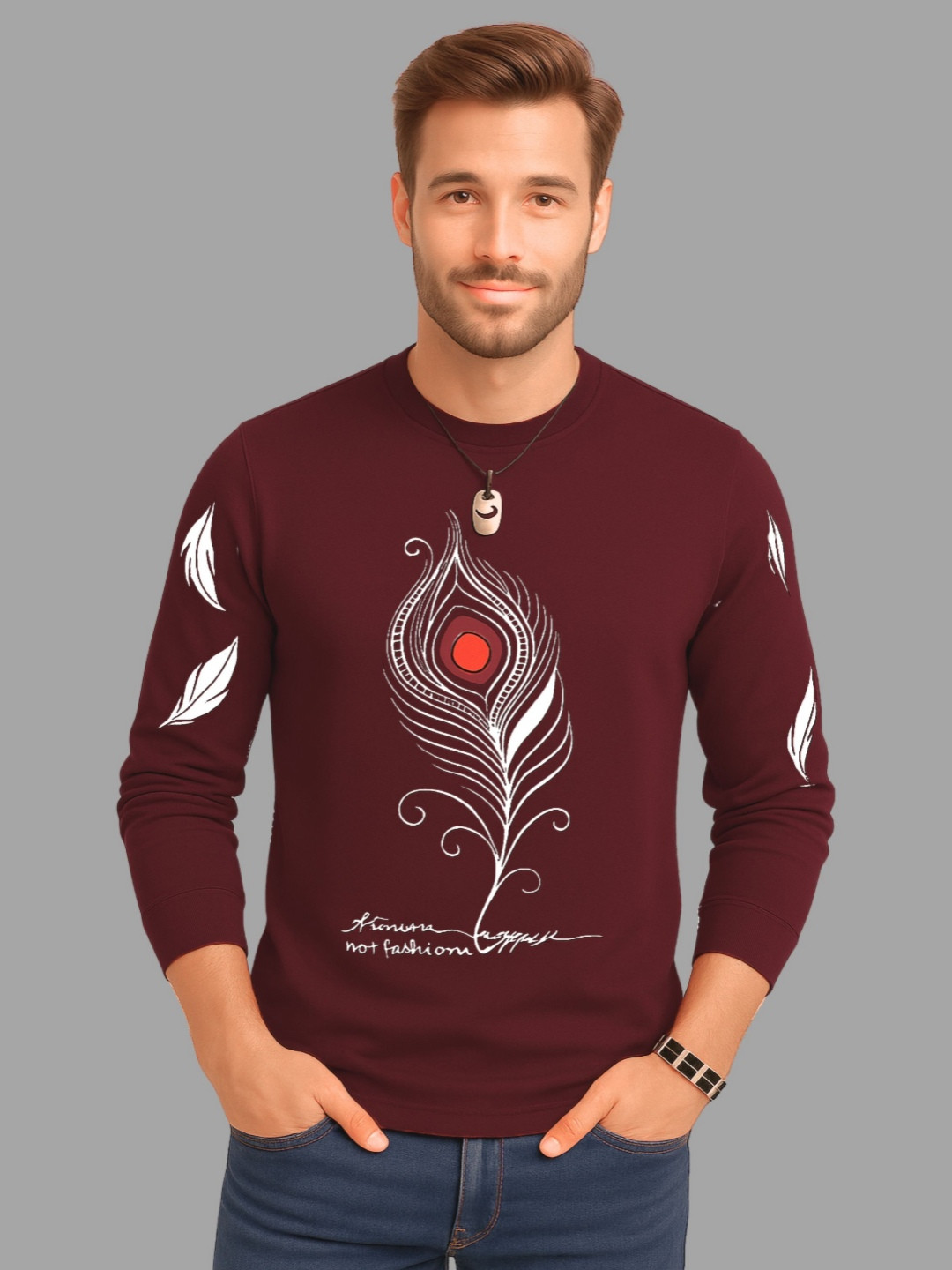 TICOSS Graphic Printed Long Sleeves Round Neck Cotton Regular Fit Casual T-shirt