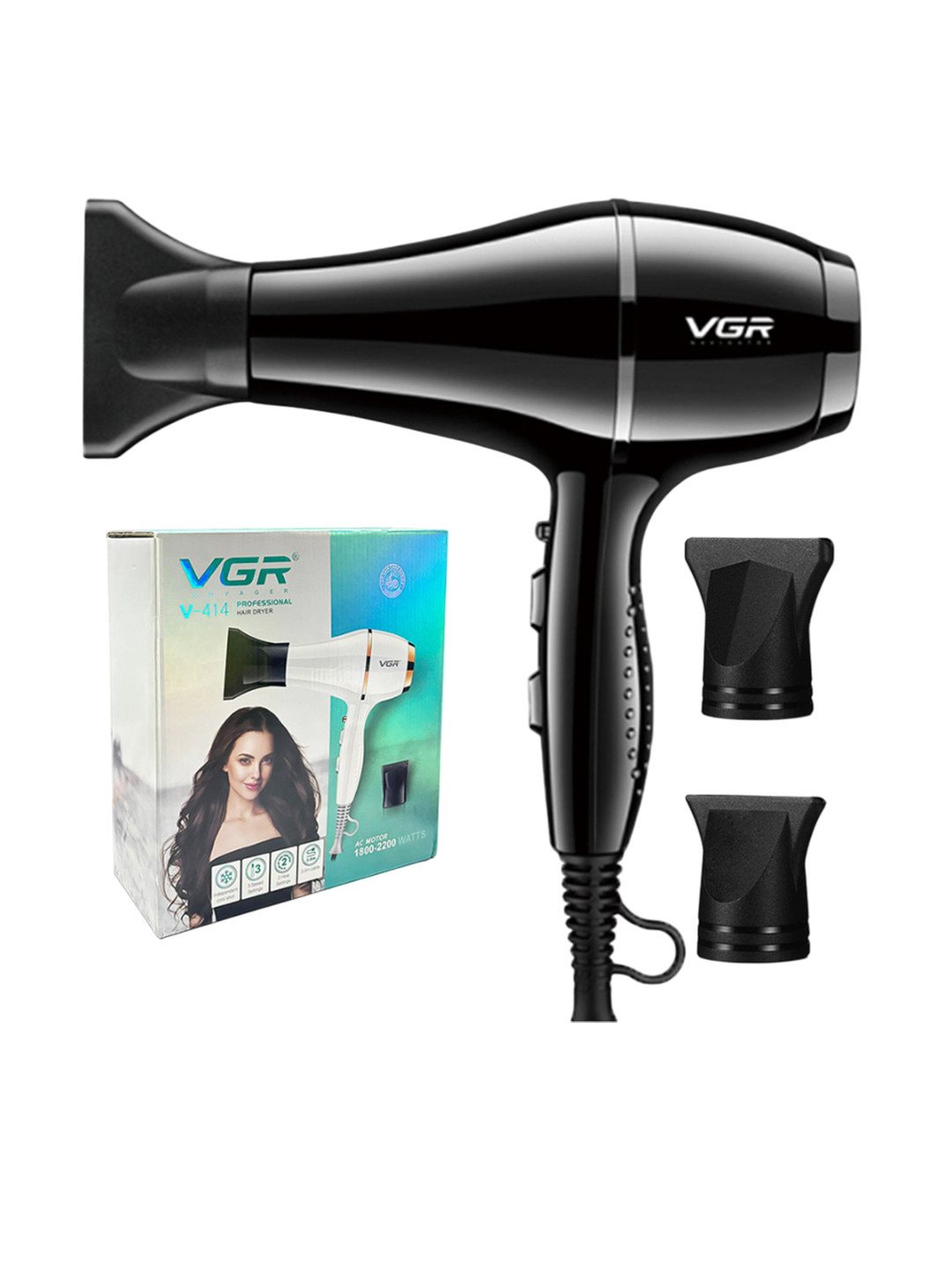 VGR V-414 Professional Hair Dryer With Cool Shot & 3 Heat Settings - Black
