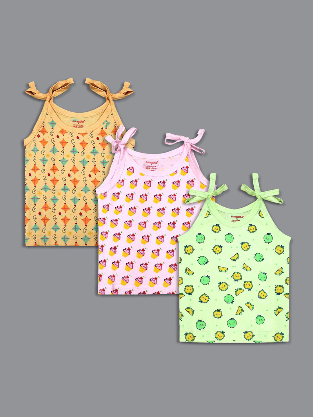 Born Babies Infants Pack Of 3 Printed Cotton Sleeveless Jhabla Vests CGOPK