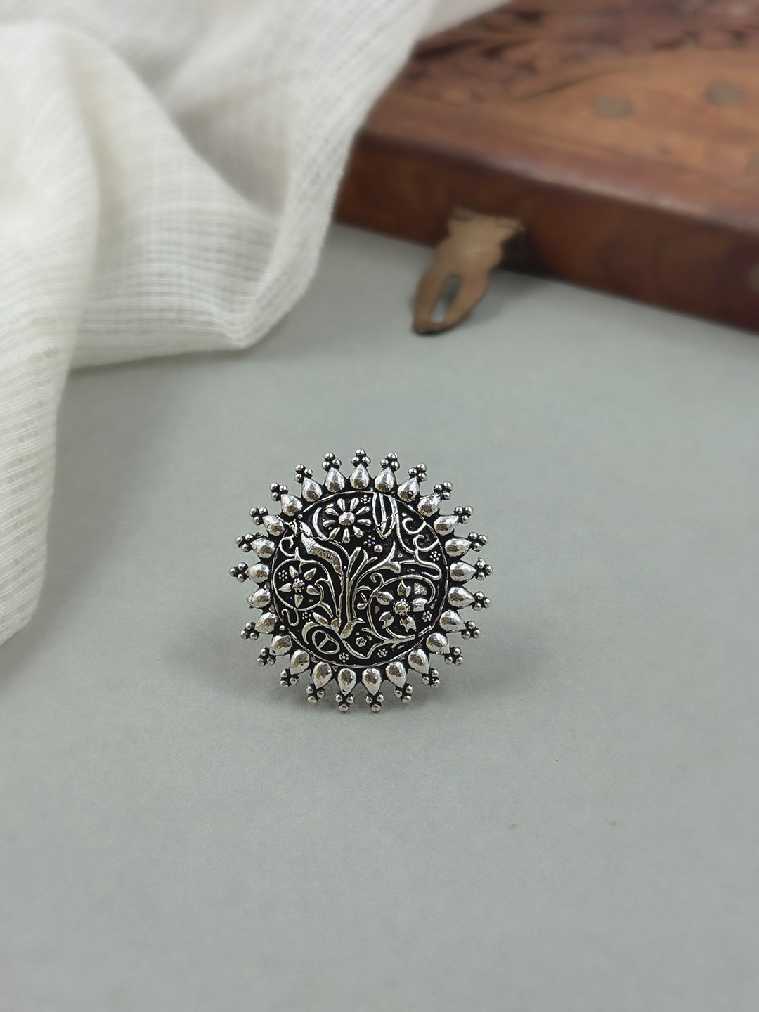 NAMAN ARTS Oxidised Adjustable Skin-Friendly Finger Ring