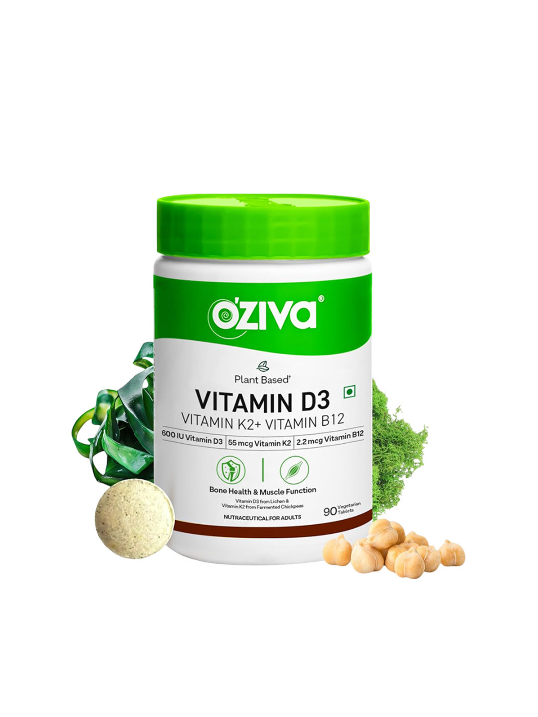 OZiva  Vitamin D3+K2+B12 Tablets - 90 Tablets