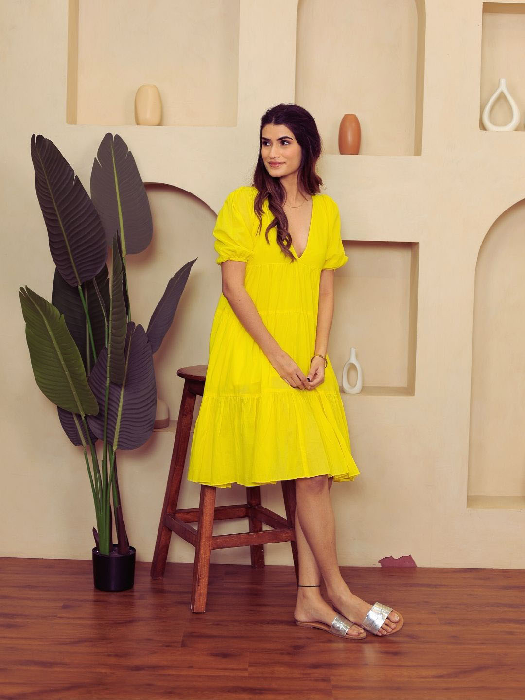 KAJODI Puff Sleeves A-Line Glam N Glow Dress