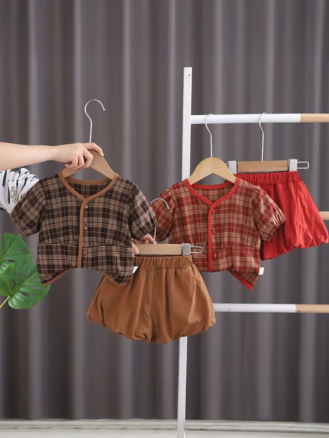 POP STREET KIDS Girls Checked Shirt with Shorts Clothing Set
