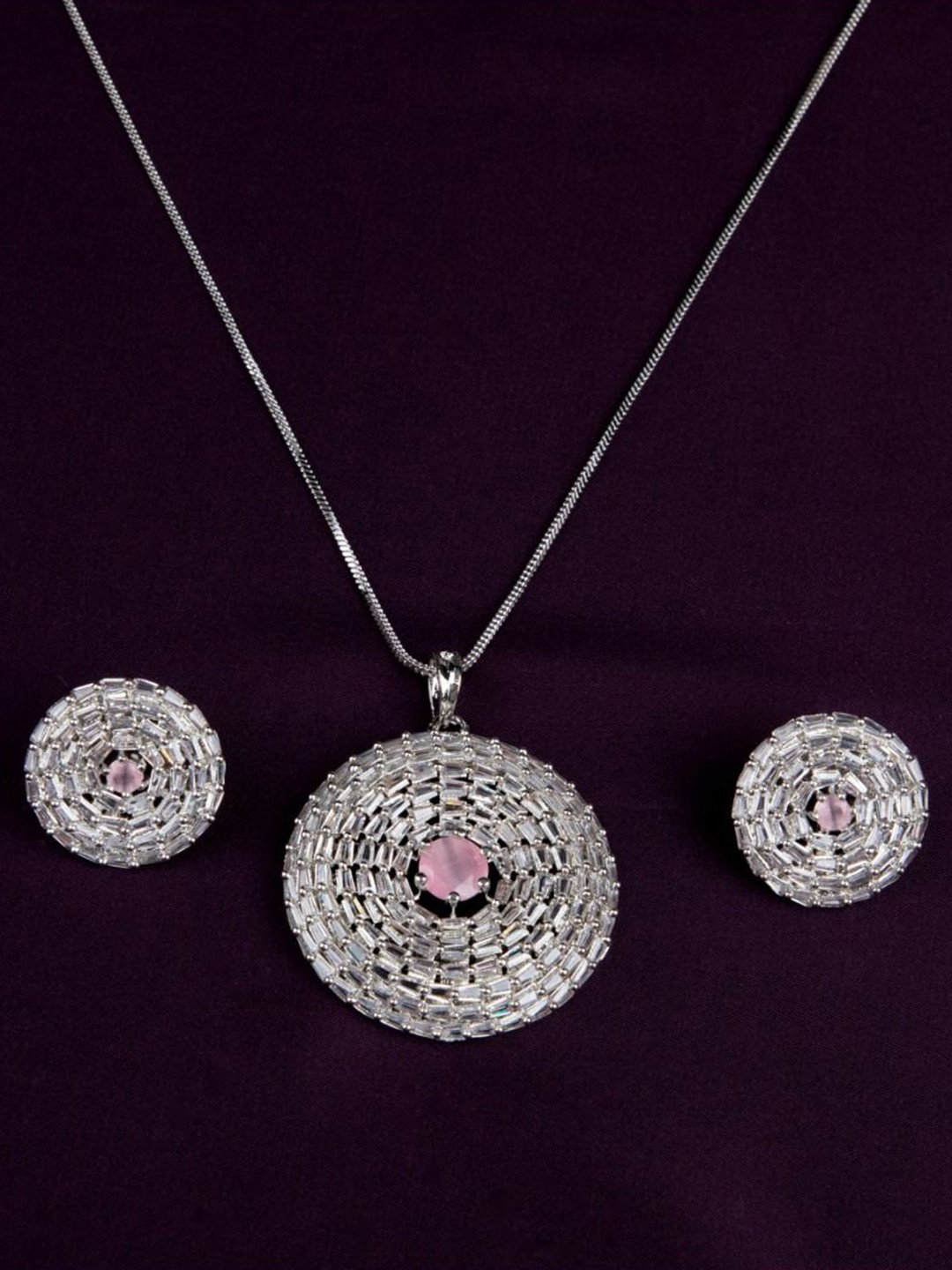 LA FILLE D'OR Silver-Plated American Diamond-Studded Jewellery Set