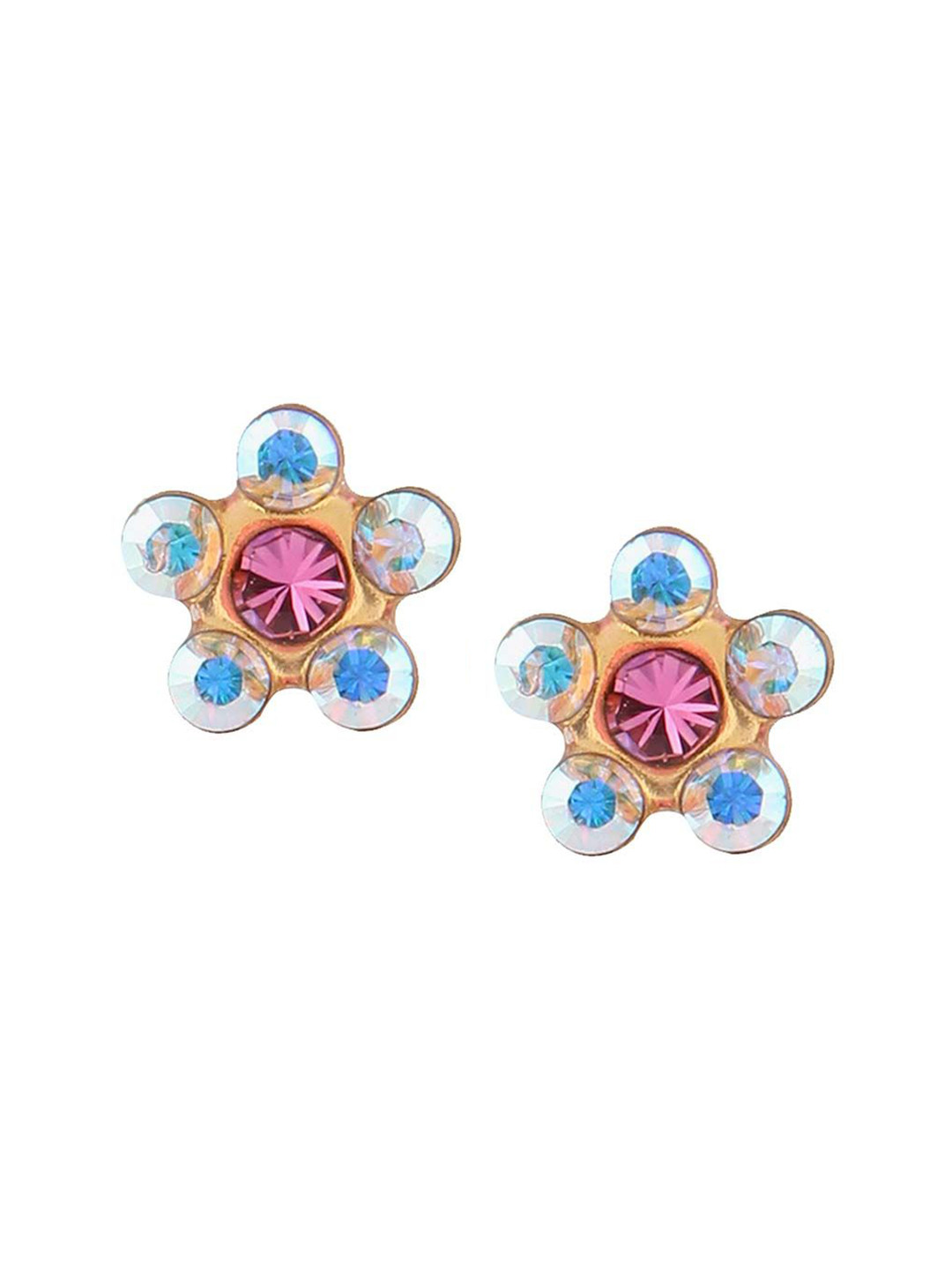 STUDEX Stainless Steel 24K Pure Gold Plated Crystals Studded Floral Shaped Studs