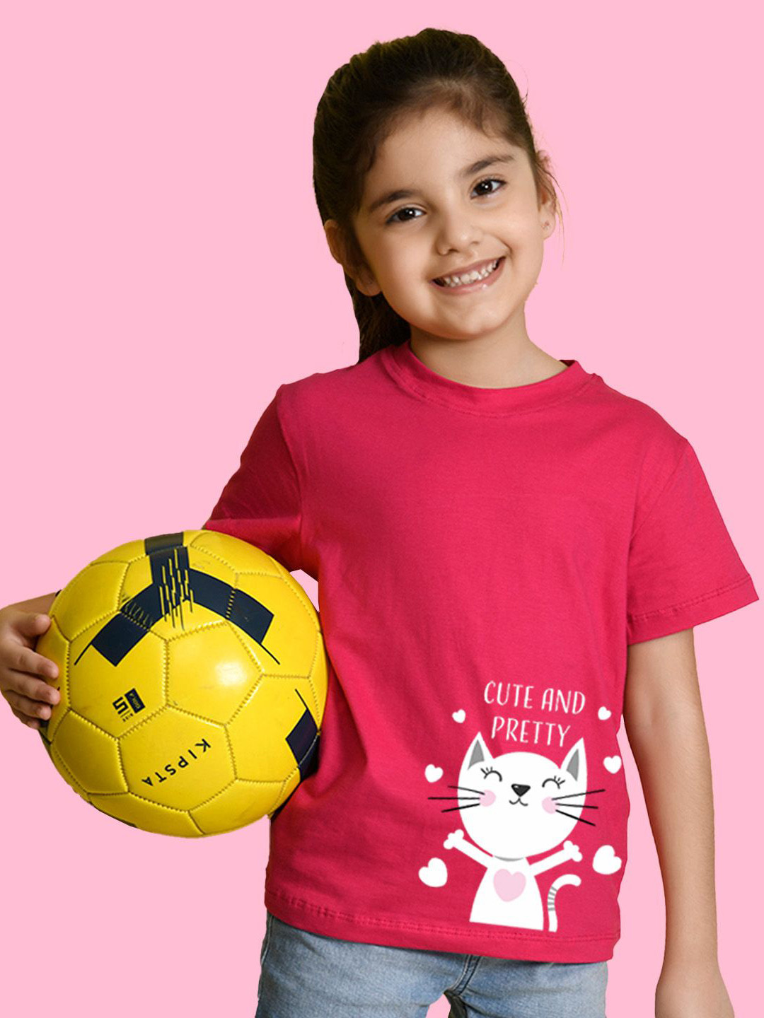 NUSYL Girls Animal Cat Printed Pack Of 3 Round Neck Cotton T-shirts