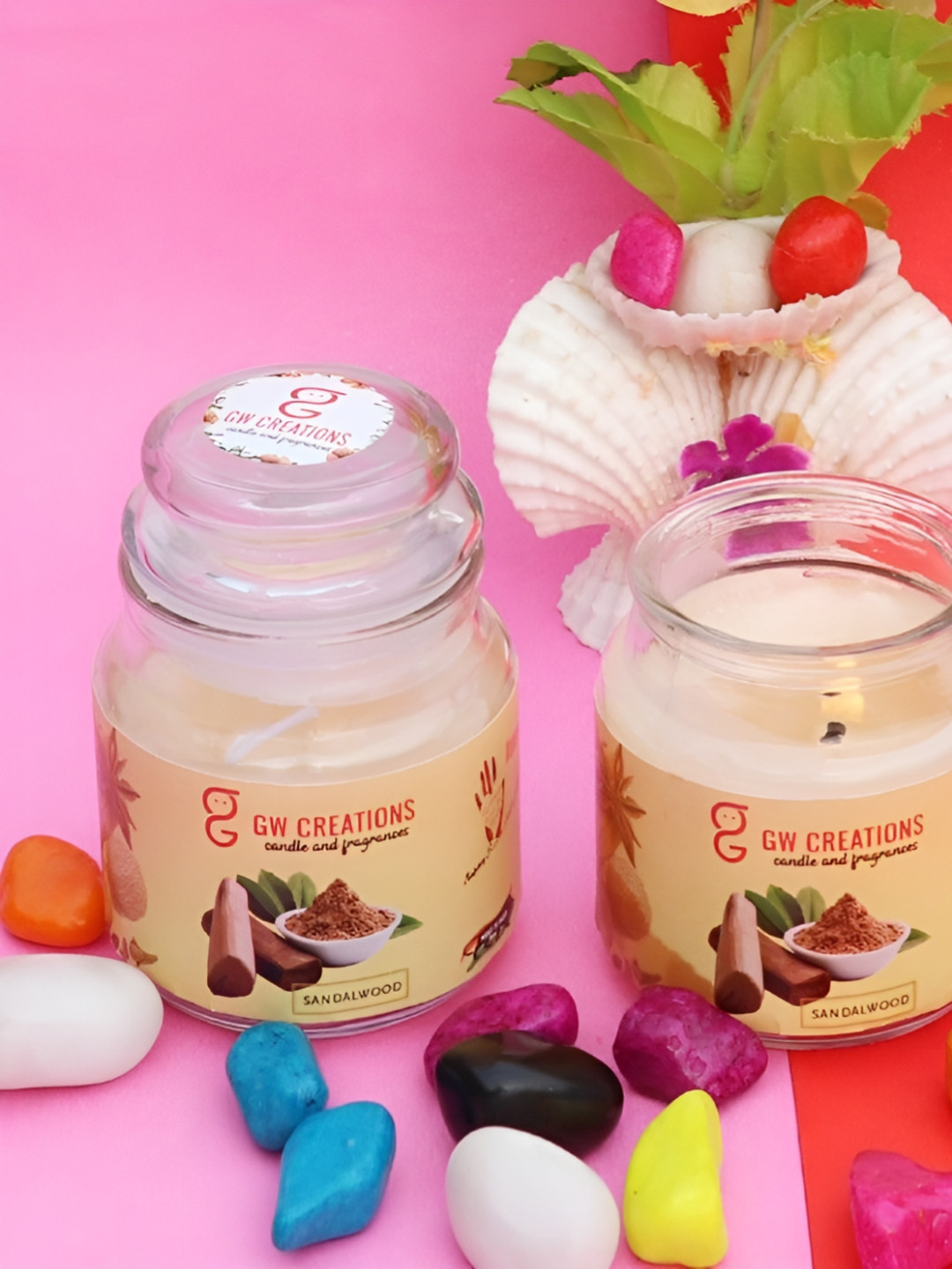 Aura Cylindrical 2Pcs Scented 1 Wick Sandal Solid Geometric Regular Jar Candles