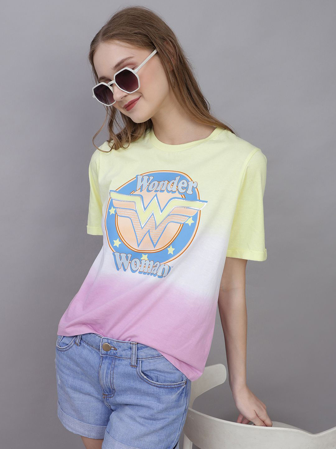 Free Authority Wonder Women Printed Pure Cotton Round Neck T-Shirt