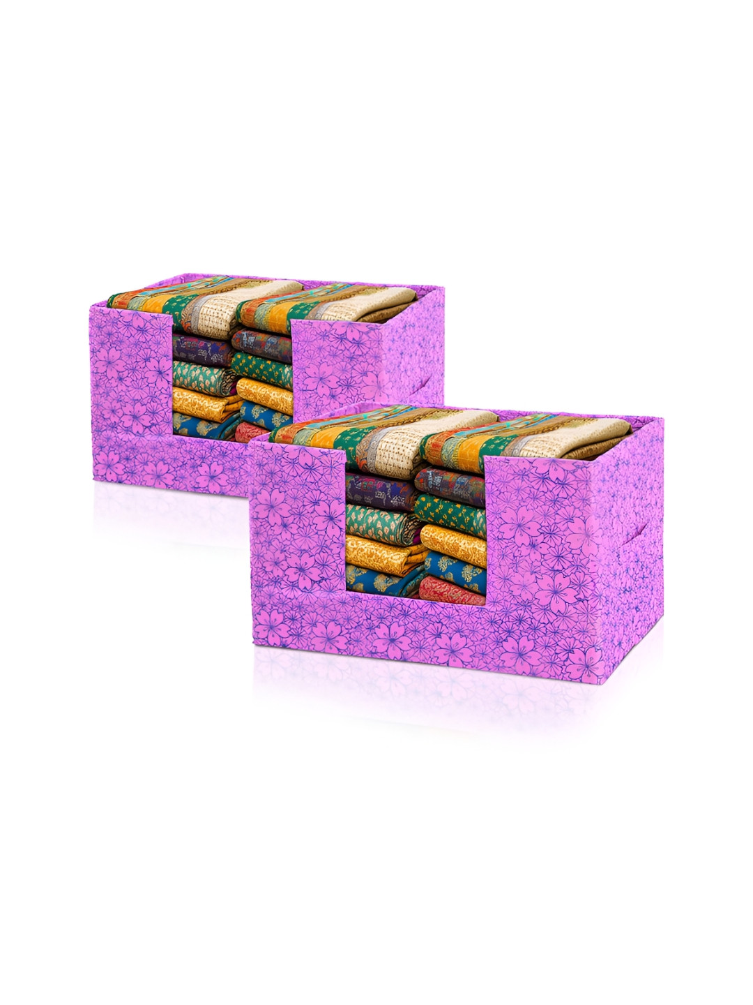 Aura Set of 2 Purple Cloth Organizer Wardrobe Storage Box Organizer with Handle