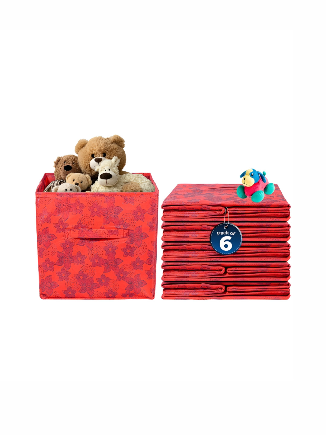 Aura Red & Blue 6 Pieces Printed Drawer Storage Box Organiser