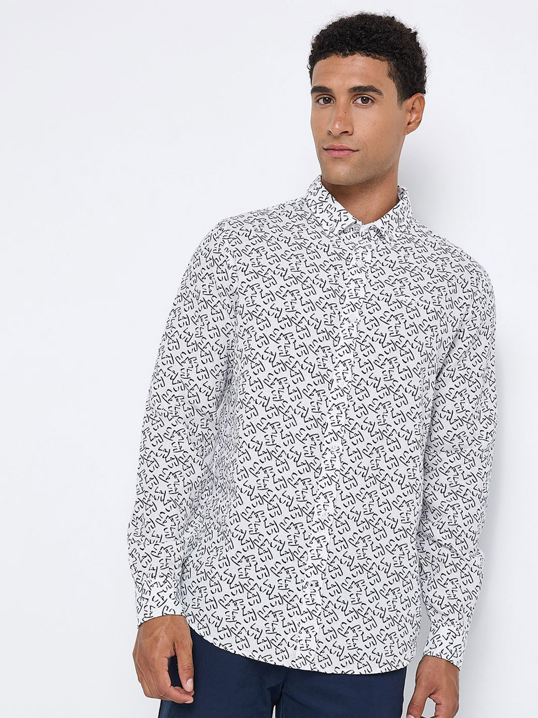 BEN SHERMAN Abstract Printed Cotton Linen Casual Shirt