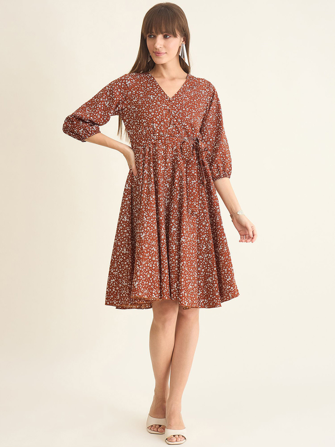 aayu Women Floral Printed Puff Sleeve Fit & Flare Dress
