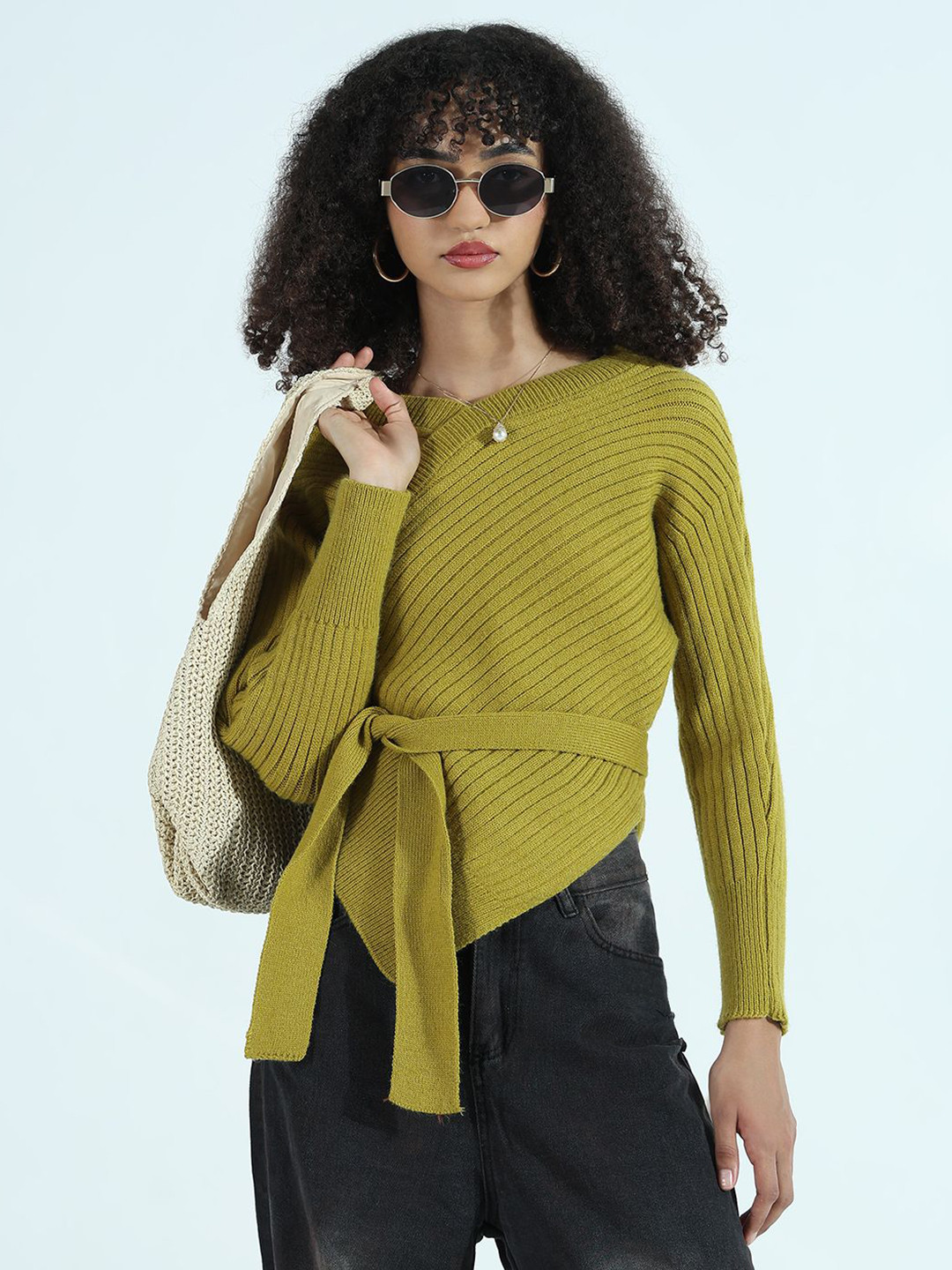 SHOWOFFFF Women 1 Solid Self Design Asymmetric Hem Top