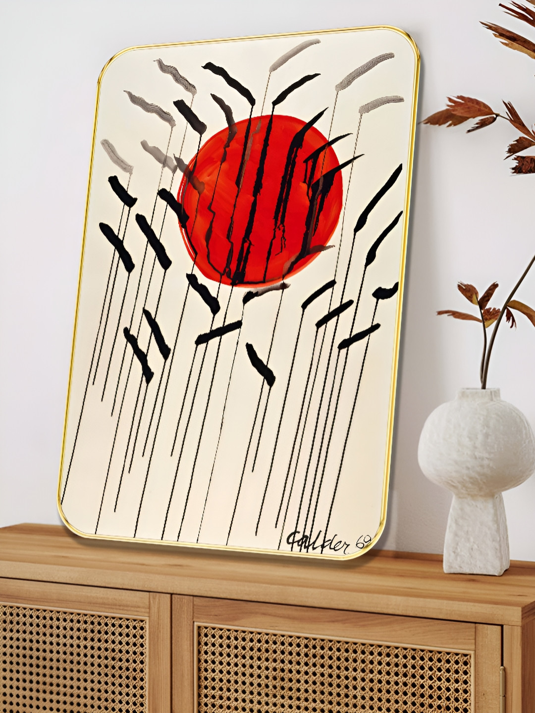 SAF Red Sun Wood Wall Rectangle Paintings Wall Art - 24 x 18In