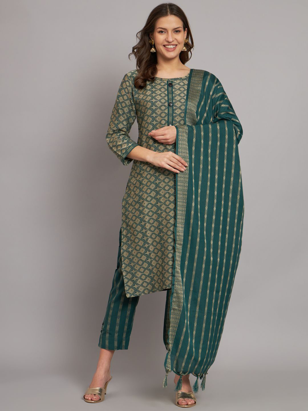 Andheriyas Collection Geometric Woven Design Kurta with Trousers & Dupatta