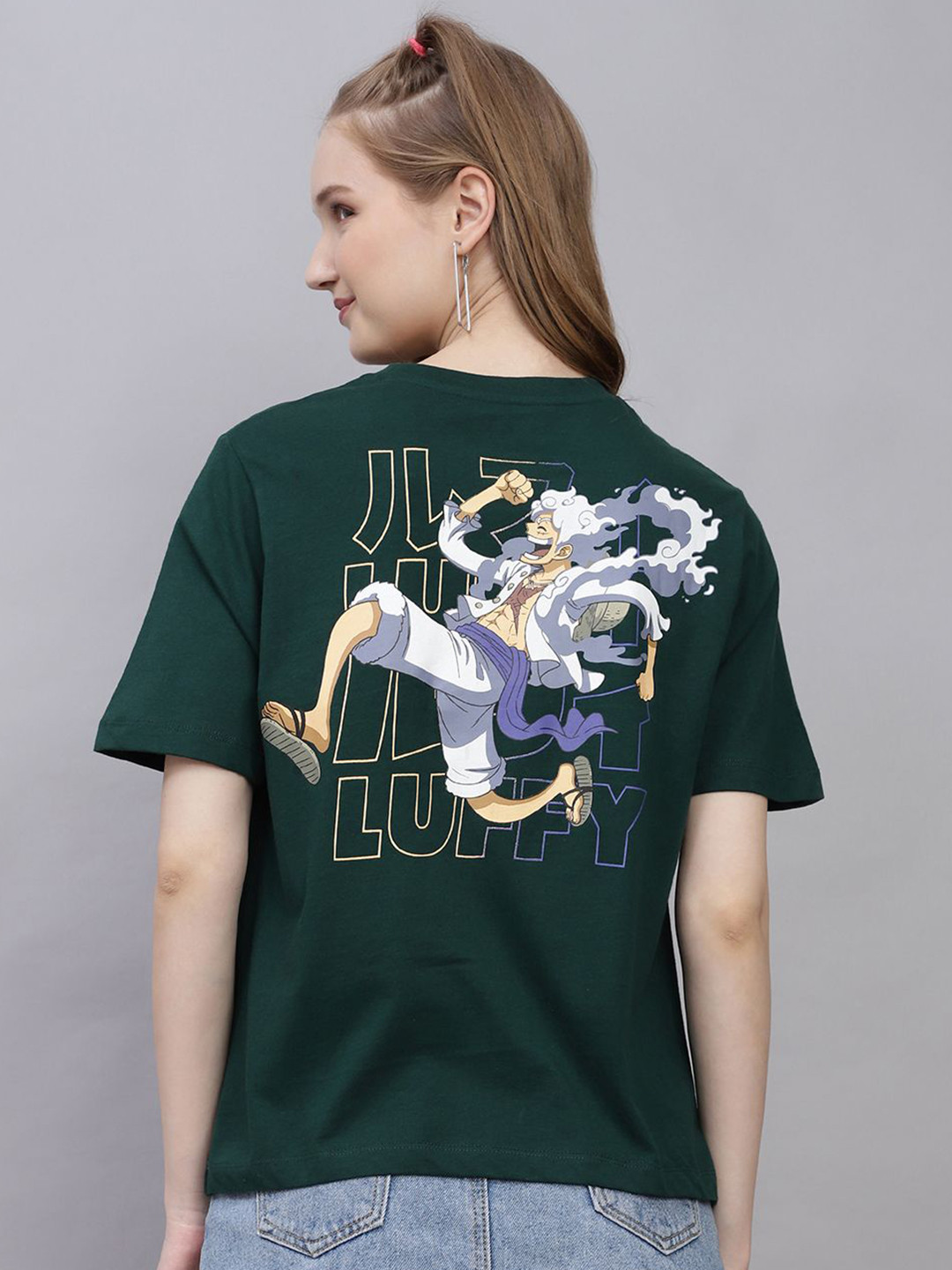 Free Authority Monkey D Luffy Anime Printed Pure Cotton Round Neck T-Shirt