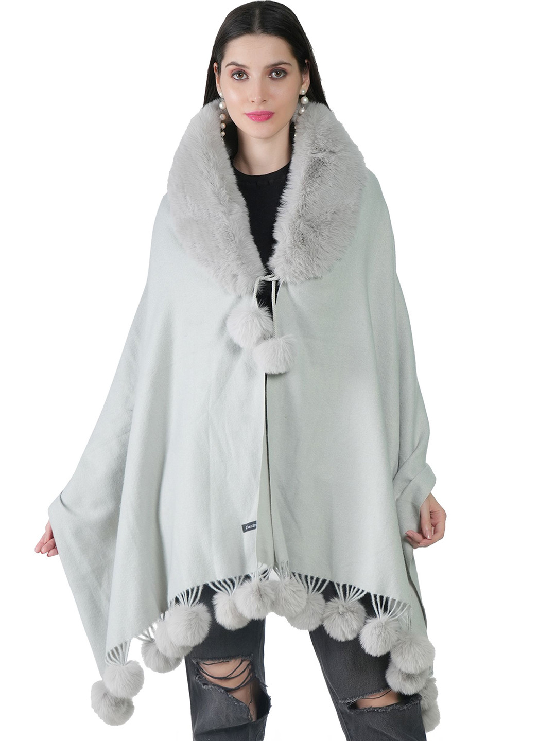 Manra Faux Fur Pure Woolen Winter Shrug Shawl