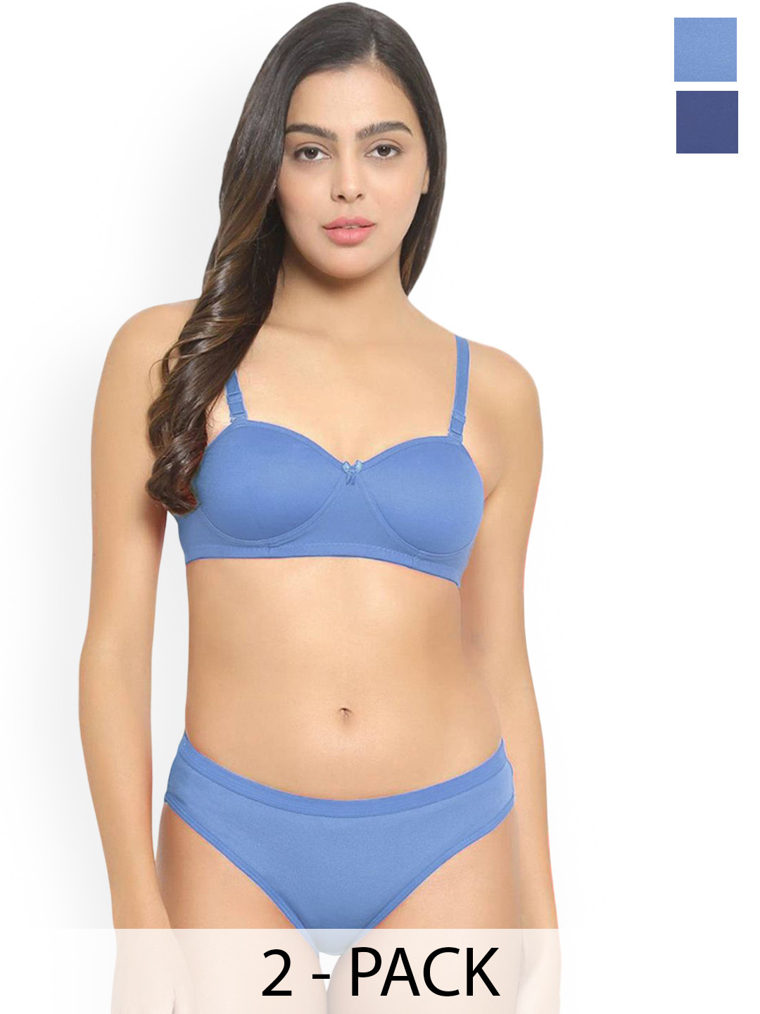 PIBU Pack Of 2 Cotton Lightly Padded Lingerie Set B_Demi-Set_B,L-B