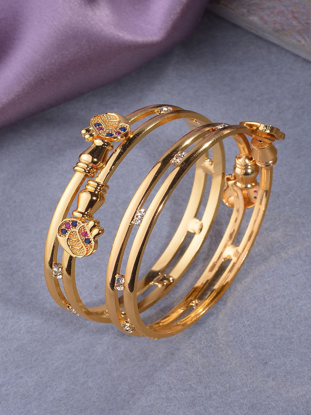 Jitaksh Set Of 2 Gold-Plated American Diamond Studded Bangles