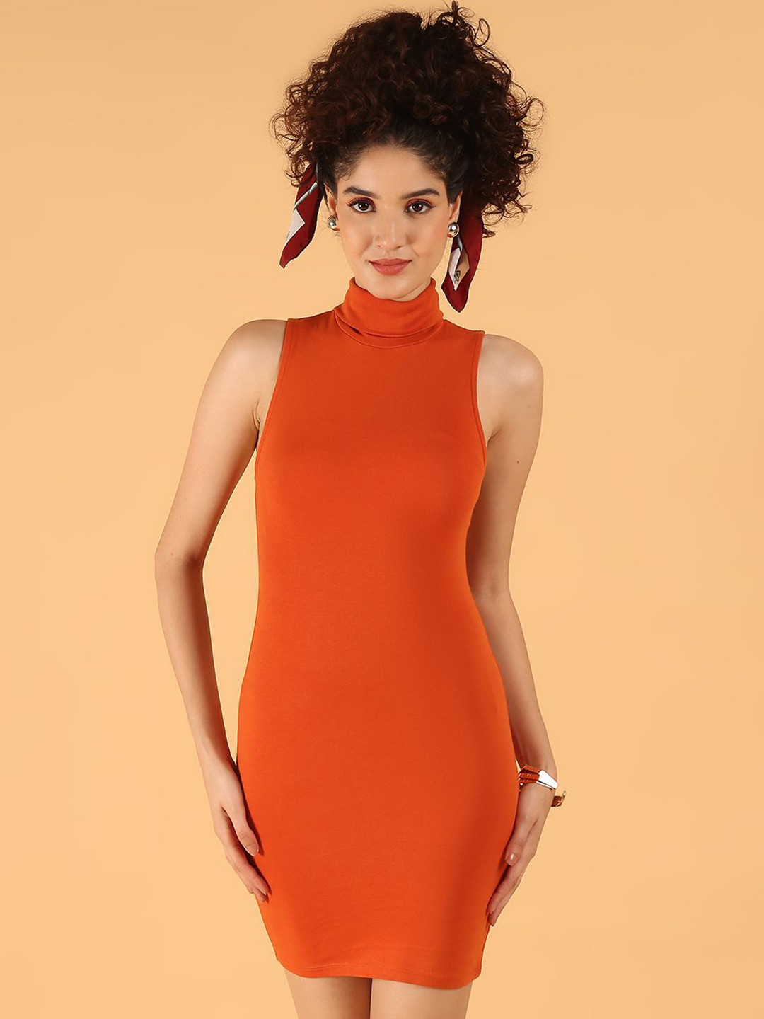 NoBarr Women Solid High Neck Party Bodycon Dress