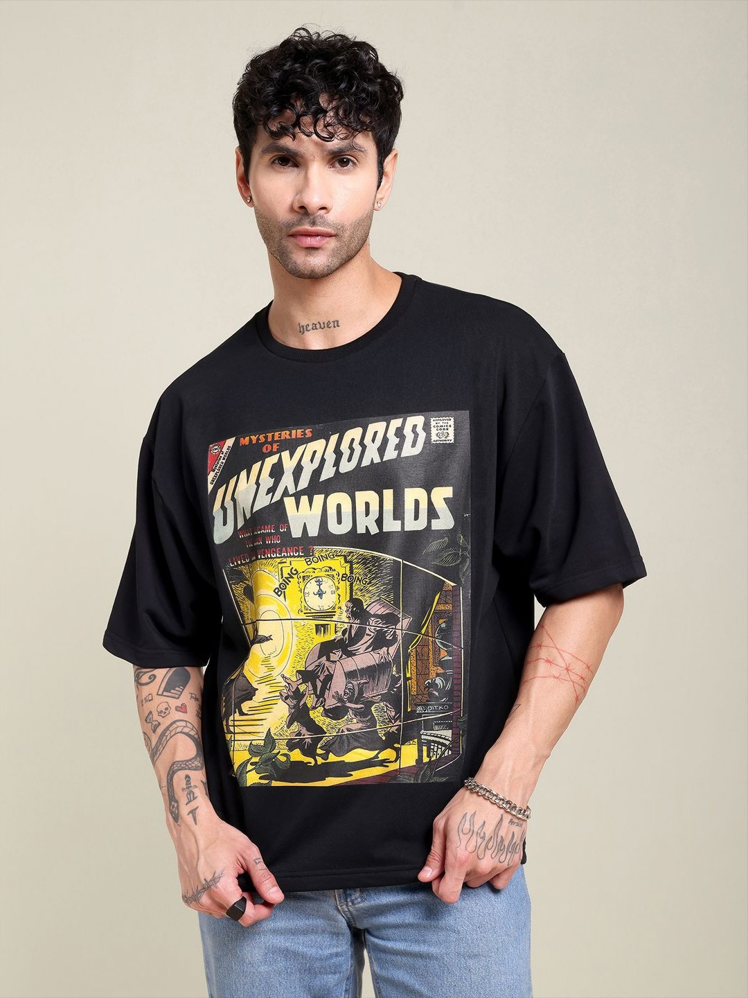 Midnight LAW Unisex Graphic Printed Drop-Shoulder Round Neck Cotton Oversized T-shirt