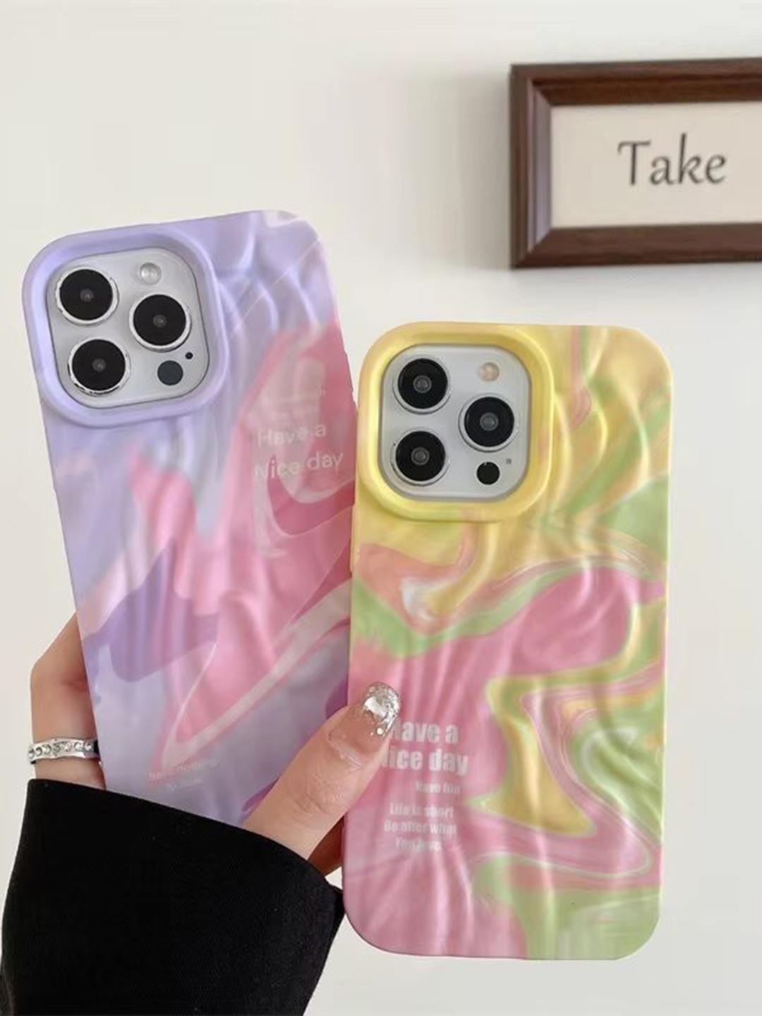 CASE CREATION 3D Luxury Rainbow Pastel Nice Wavy iPhone 15 Back Case Mobile Accessories