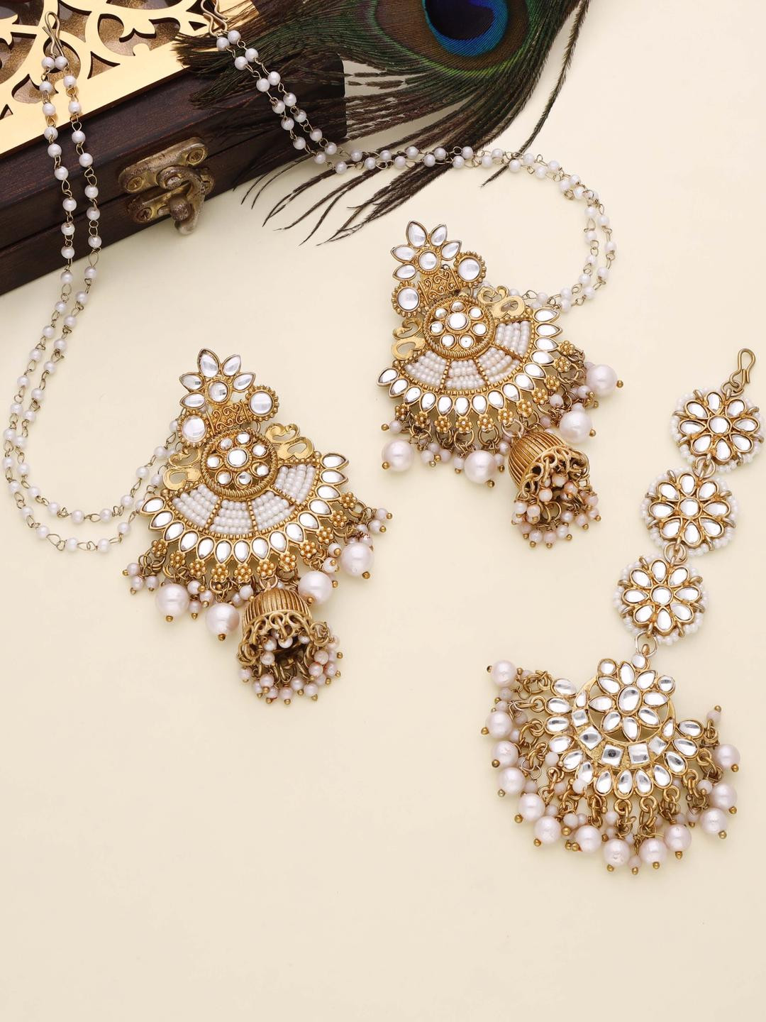 Anouk Gold-Plated Earring & Maang Tikka Set