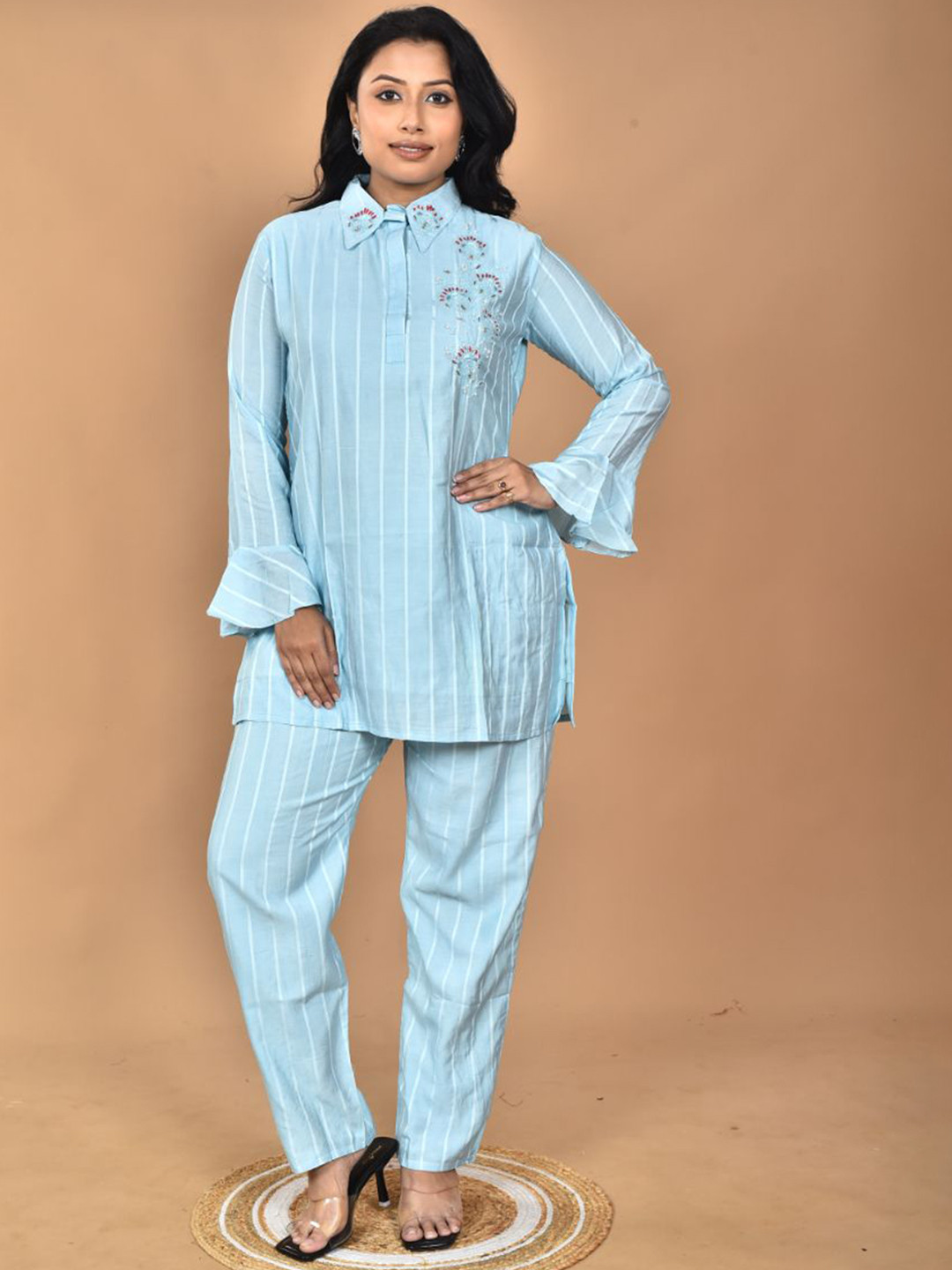 Morchari Hand Embroidered Shirt Collar Neck Tunic With Trousers Co-Ords