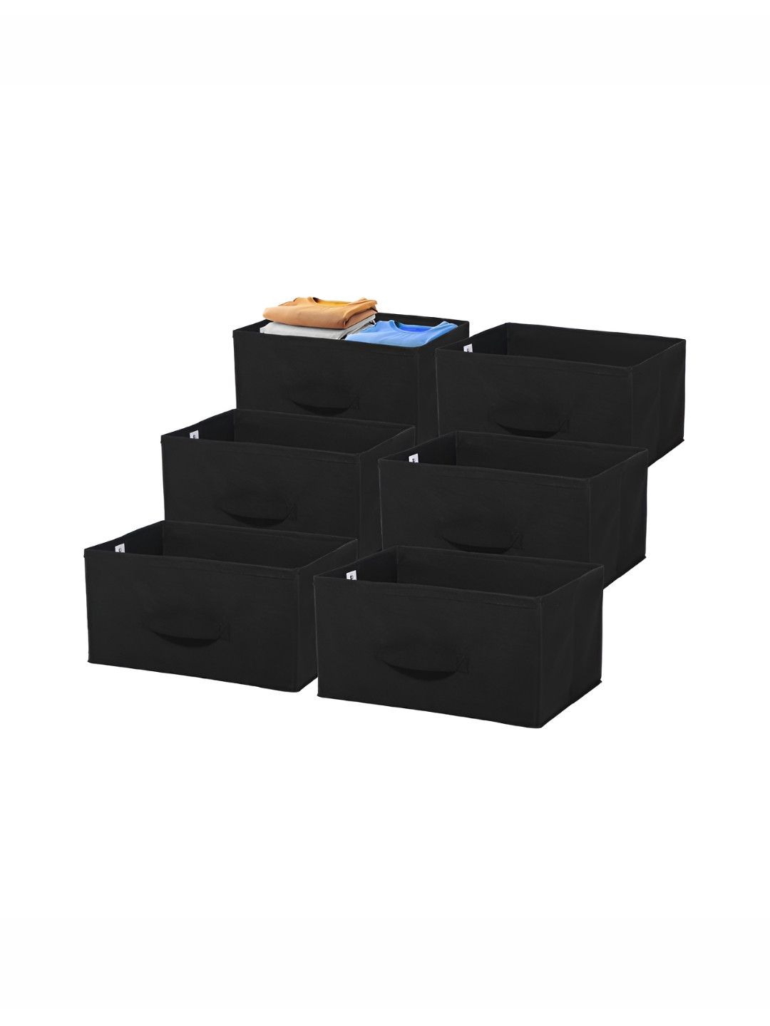Aura 6 Pieces Black Non-Woven Foldable Cloth Storage Organiser Wardrobe Books-Box