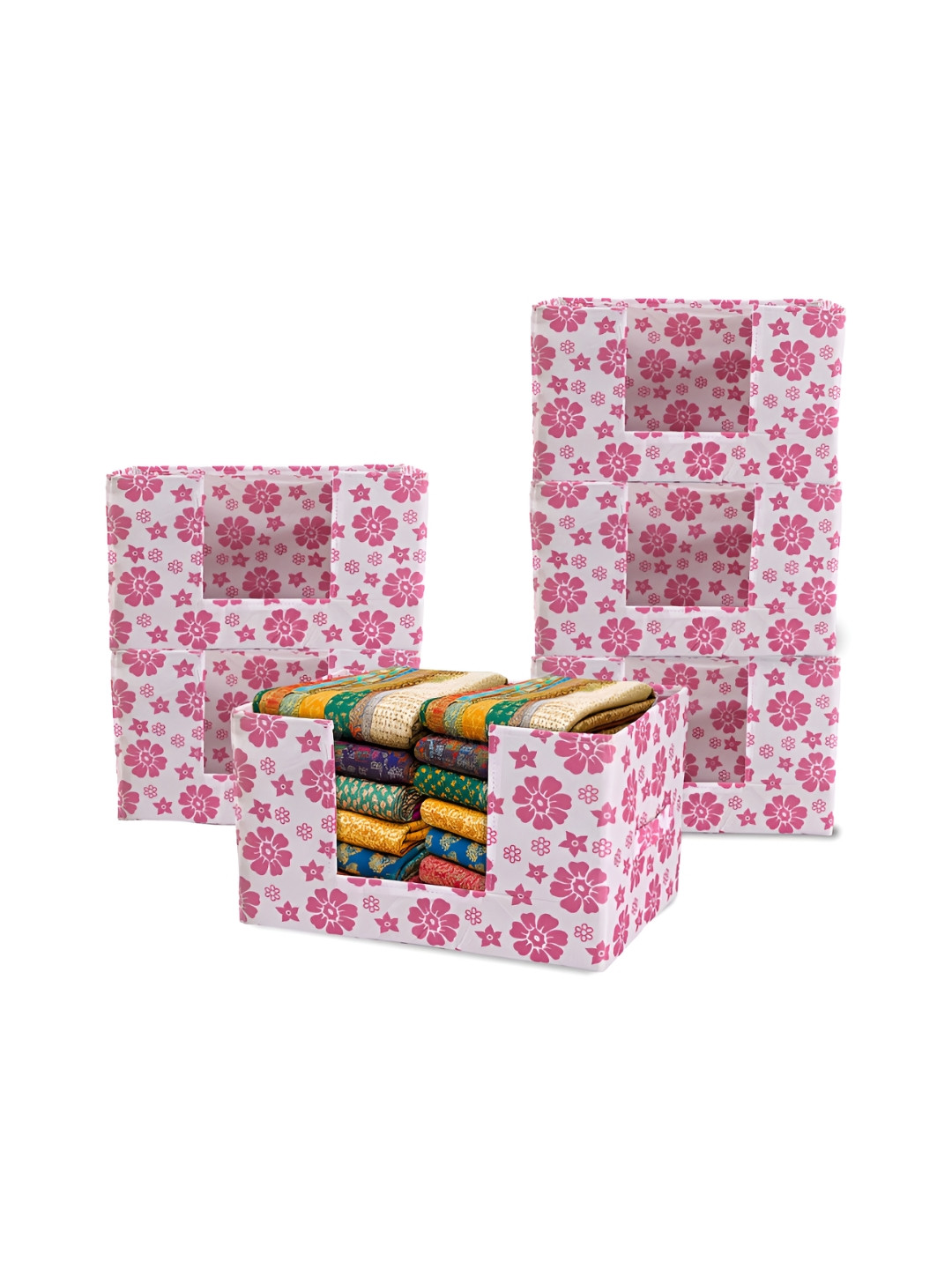 Aura 6 Pcs Pink Cloth Storage Box Wardrobe Closet Organizer