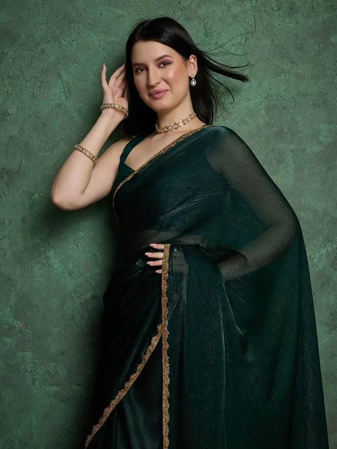 VRAGI Beads and Stones Pure Chiffon Saree