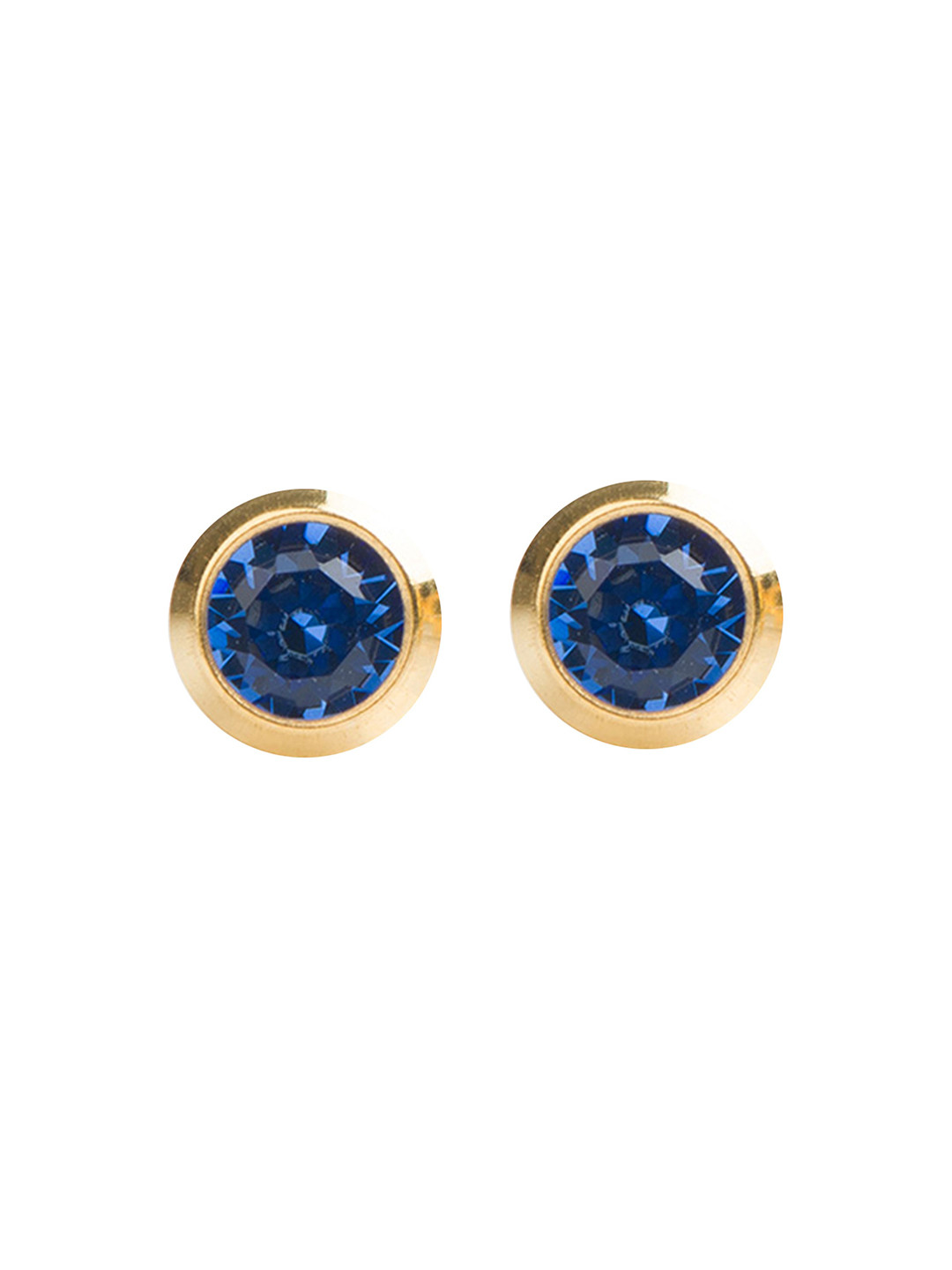 STUDEX Stainless Steel 24K Pure Gold Plated Sapphire Studded Circular Shaped Studs