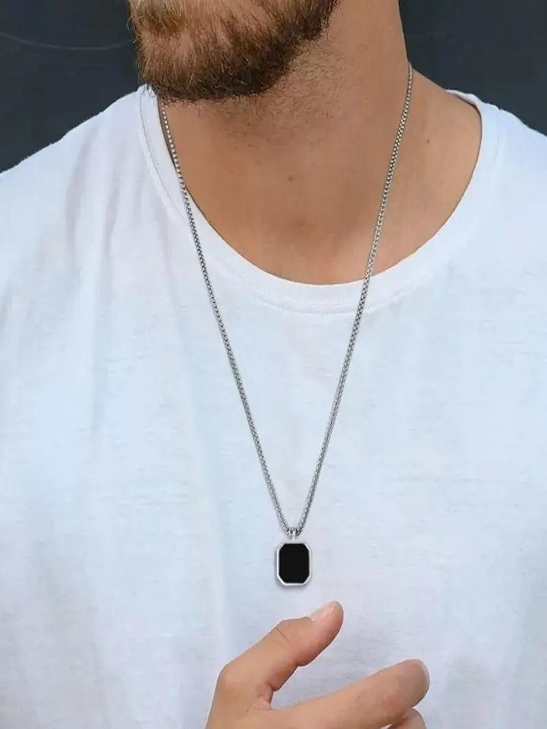 TULIPMASH Silver-Plated Square Pendants With Chains