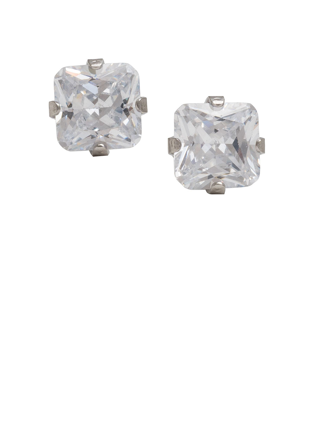 STUDEX Stainless Steel Silver-Plated Cubic Zirconia Studded Square Shaped Studs