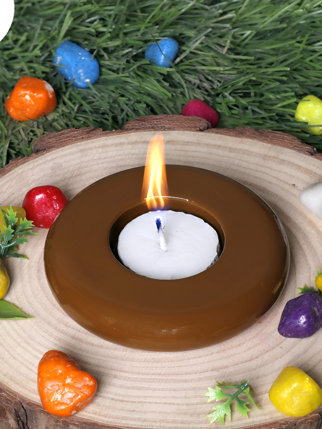 Aura Polyresin Diwali decoration Scented 1 Wick Solid Round Floating Candles