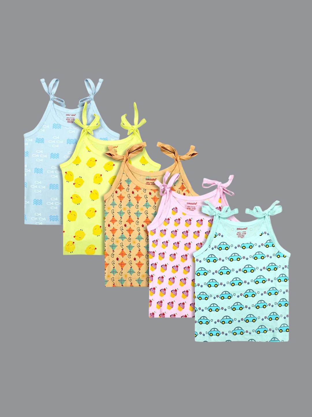 Born Babies Infants Pack Of 5 Printed Cotton Sleeveless Jhabla Vests COPSBYBK