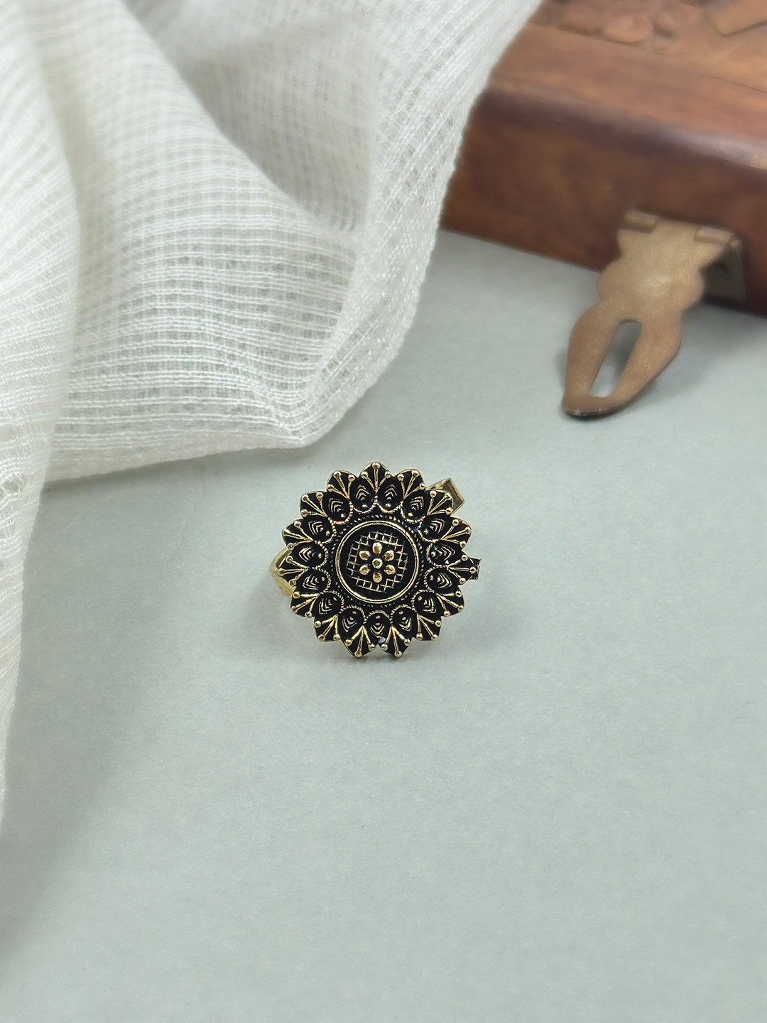NAMAN ARTS Gold-Plated Oxidised Ring