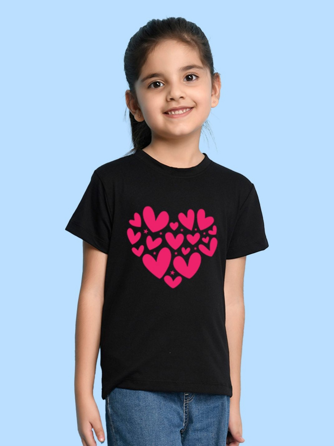 NUSYL Girls Graphic Heart Printed Pack Of 3 Round Neck Cotton T-shirt