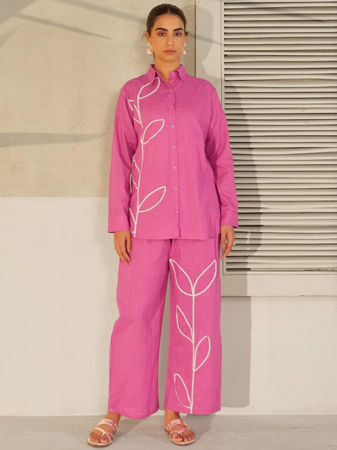 AUTUMN LANE Hardik Punch Embroidered  Cotton Shirt With Trouser Co-Ords