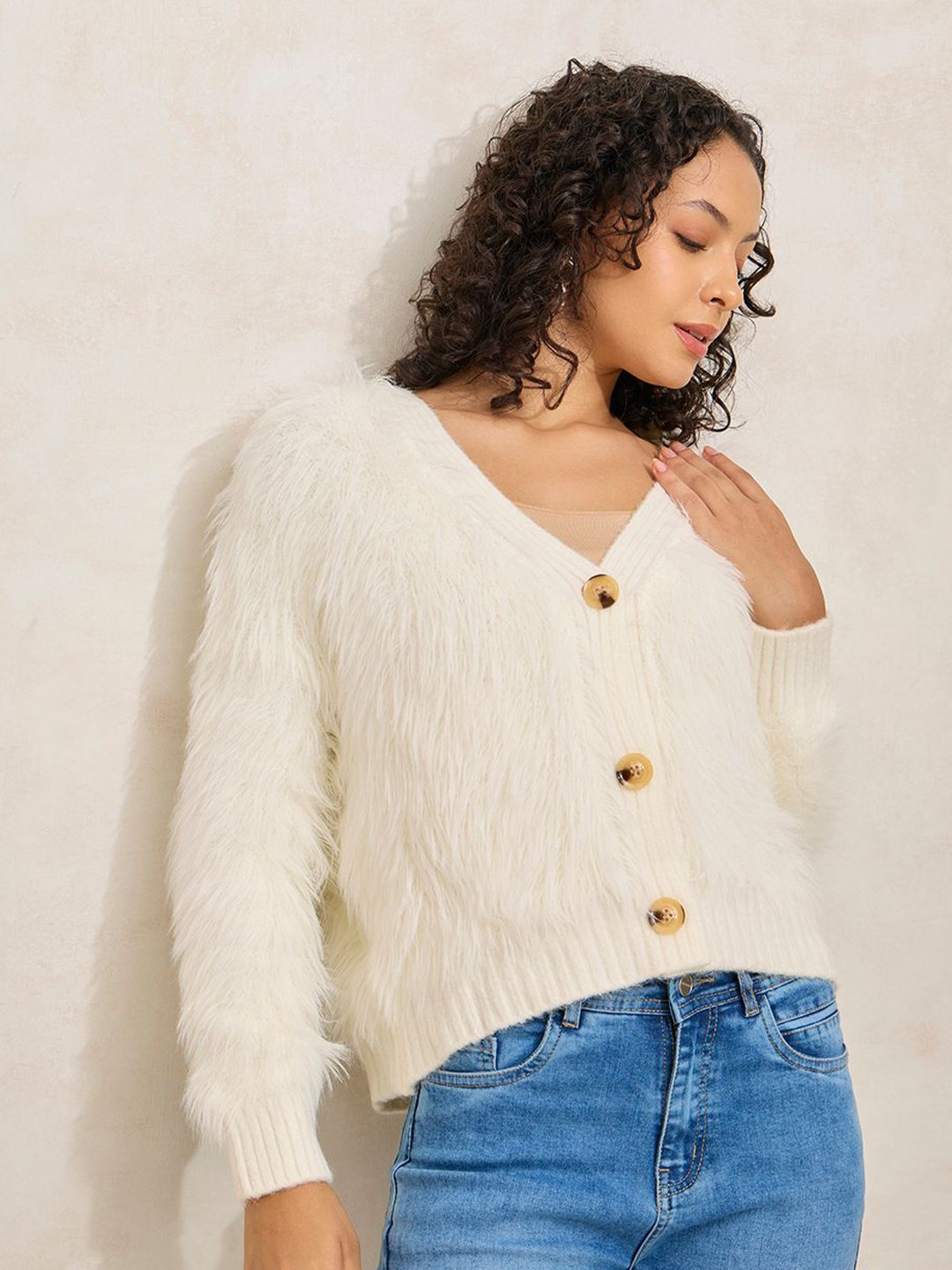 SHOWOFFFF Women Fuzzy Detail Cardigan