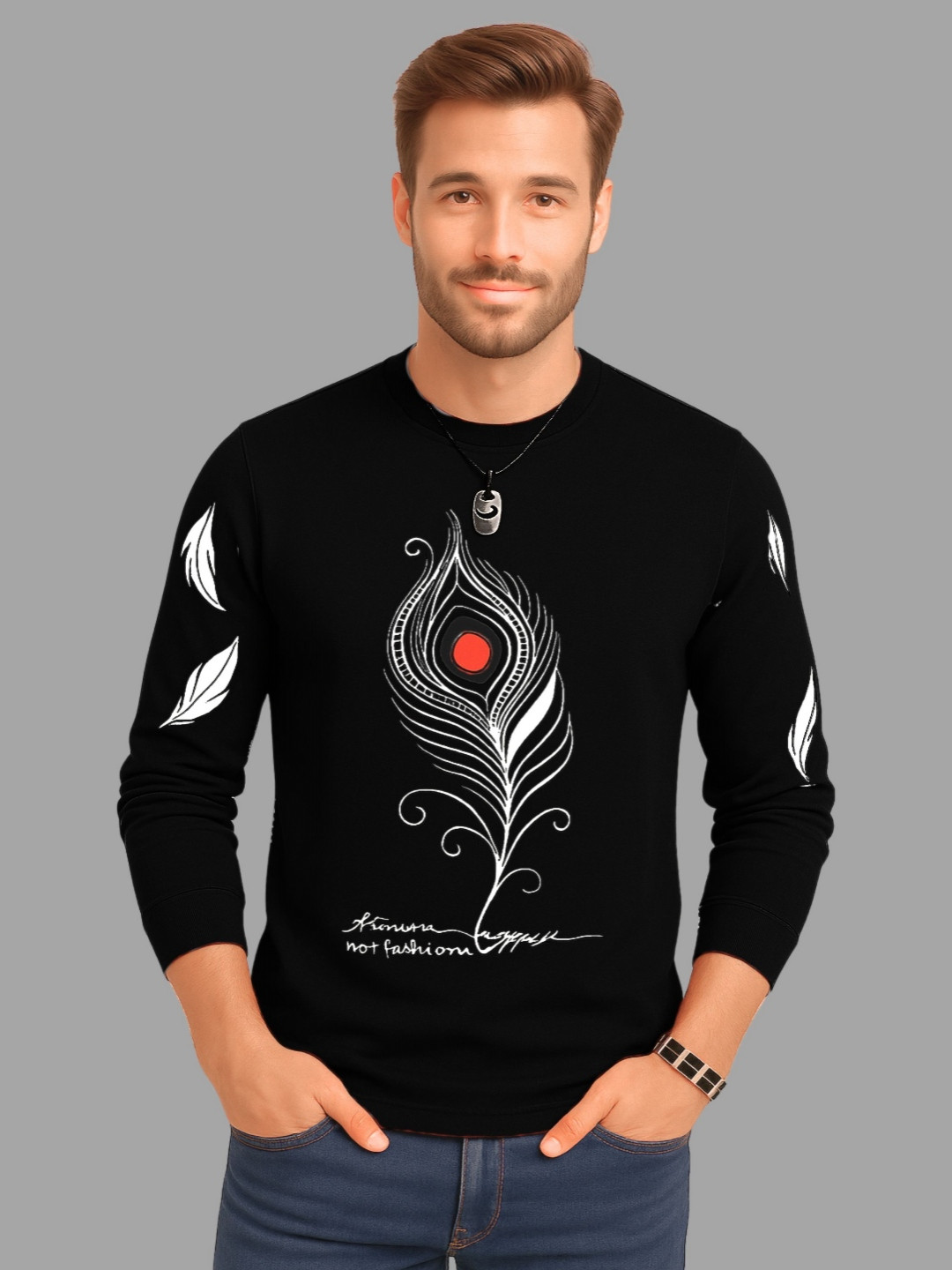 TICOSS Graphic Printed Long Sleeves Round Neck Cotton Regular Fit Casual T-shirt