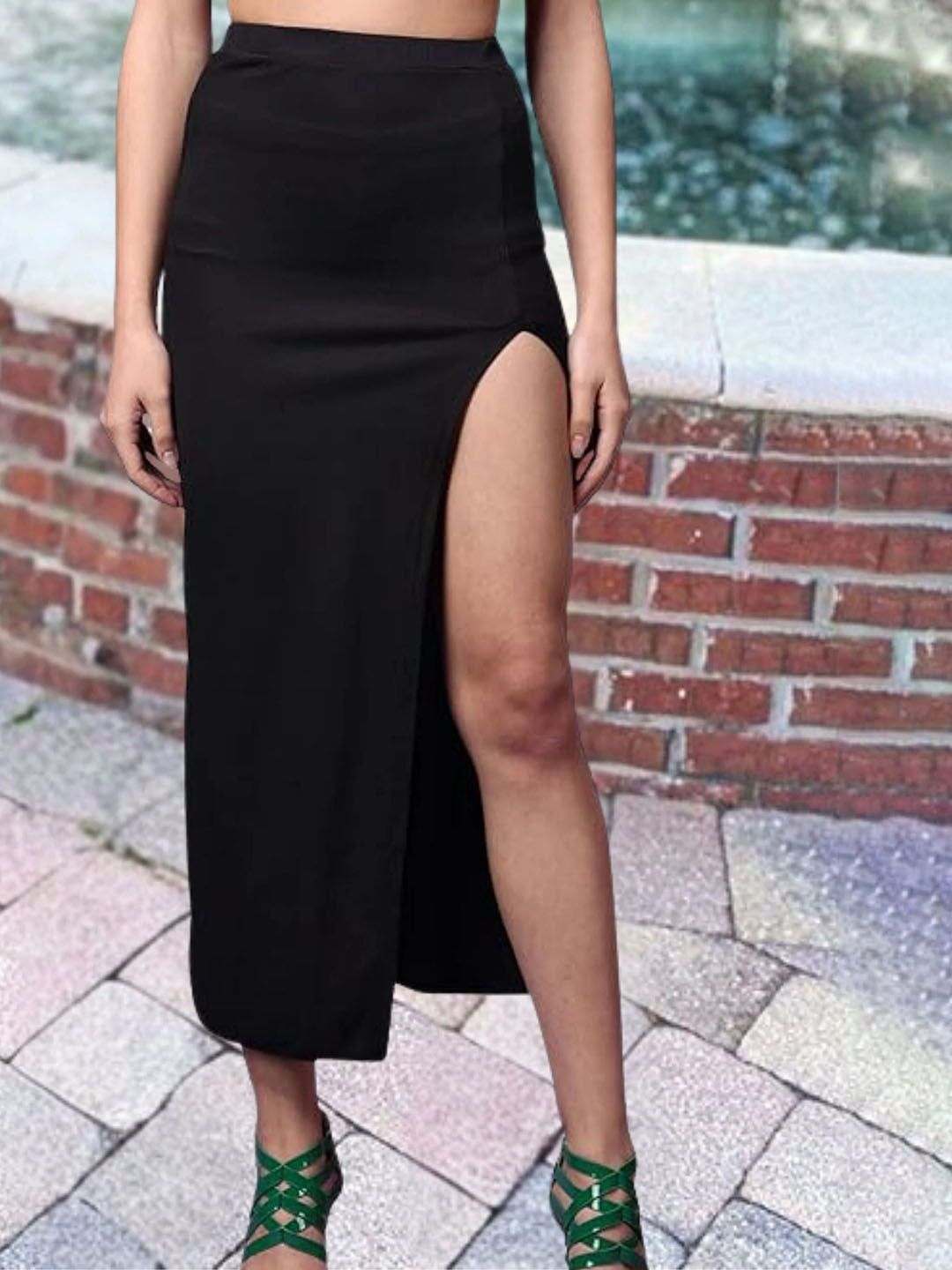 Popwings Ribbed Pencil Midi Skirt