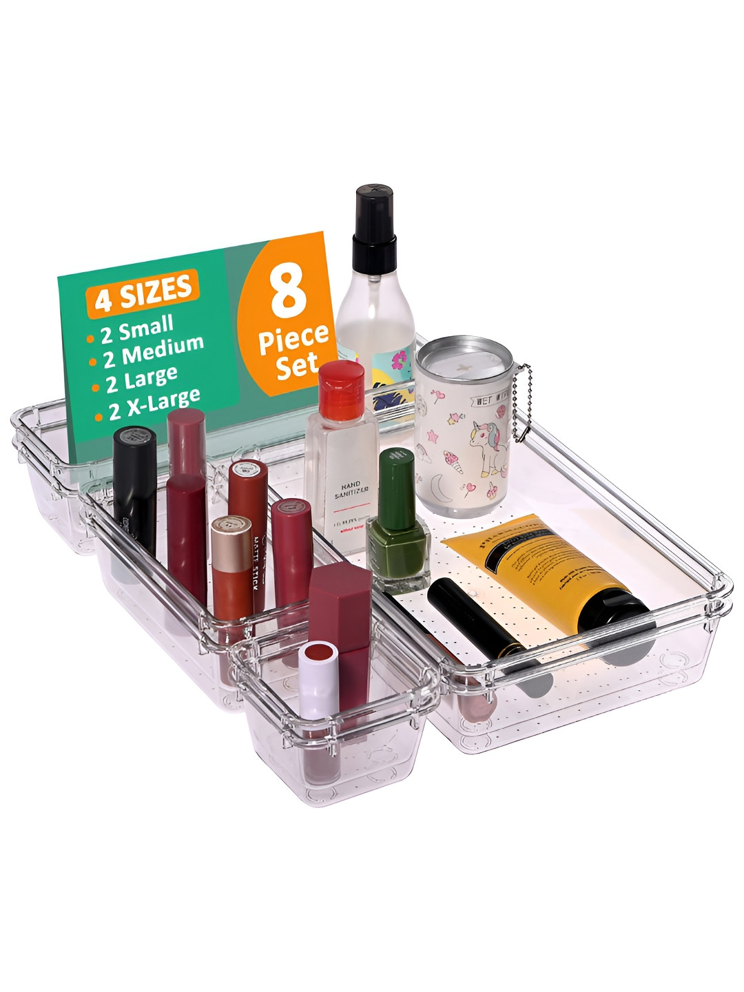 Aura 8 Pcs Transparent Acrylic Transparent Vanity Box Cosmetic Makeup Organiser