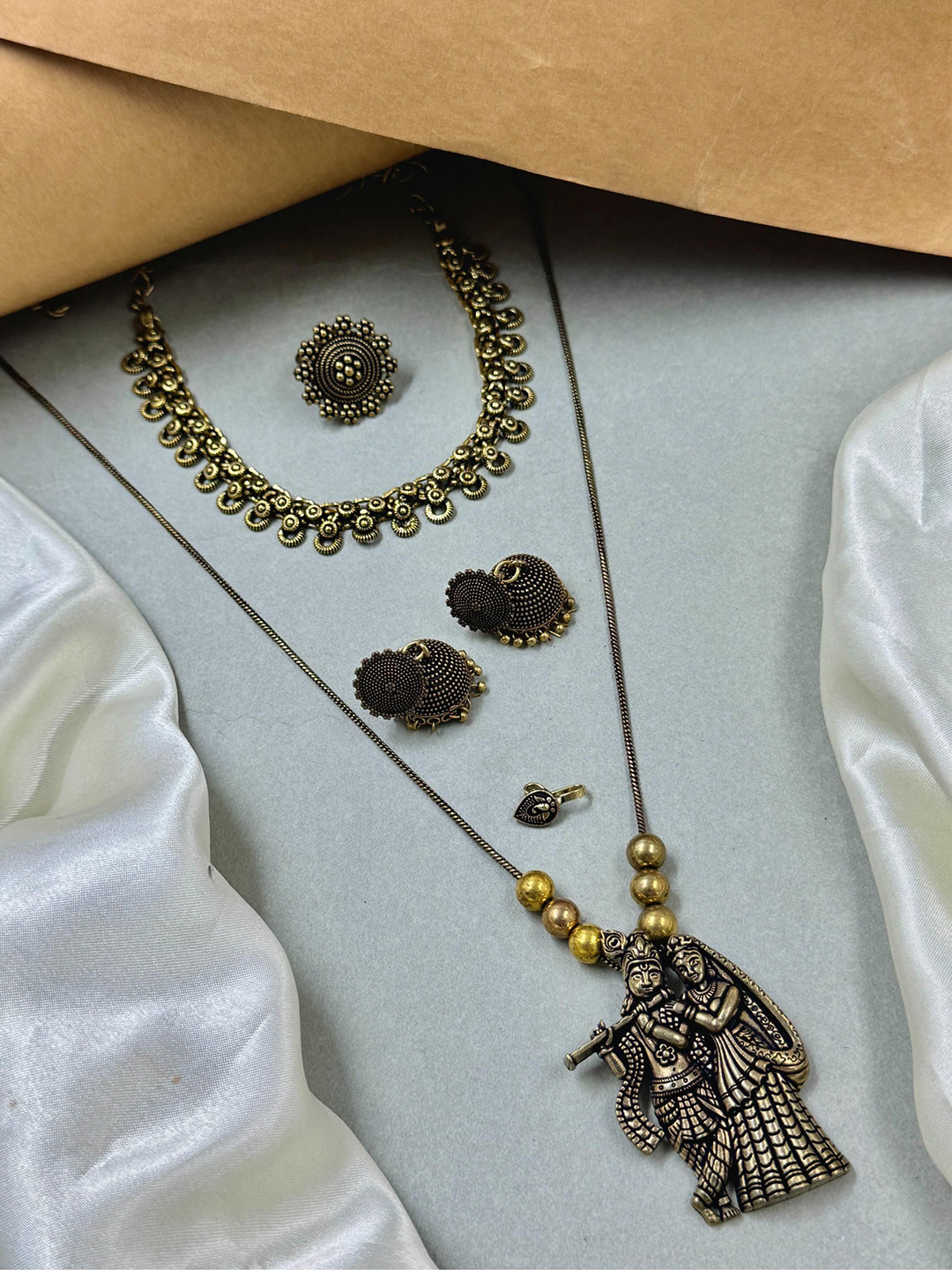 NAMAN ARTS Gold-Plated Oxidized Skin-Friendly Jewellery Set