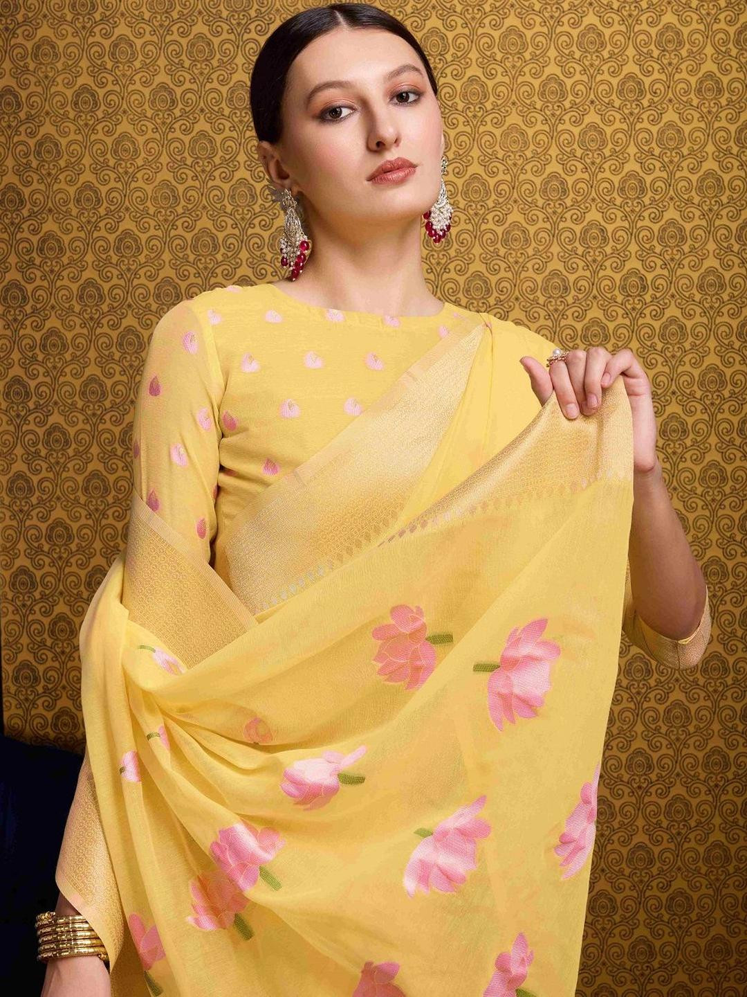 KALINI Yellow Pure Cotton Sarees