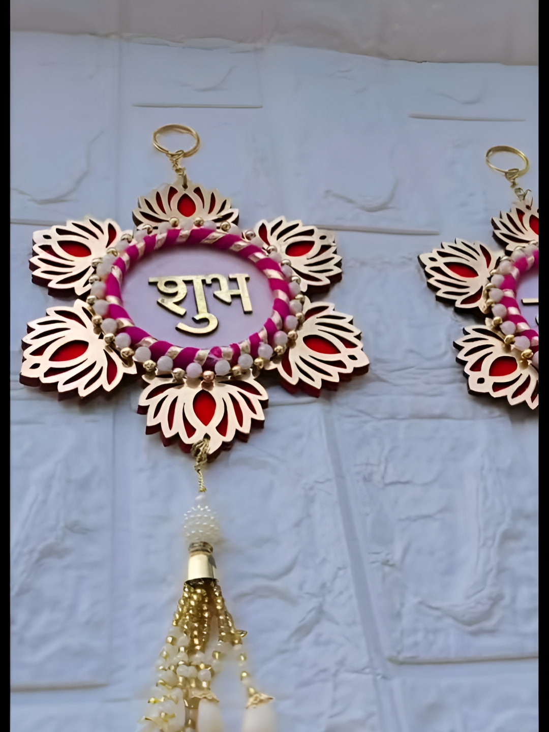 Sellplus Set Of 2 MDF Lotus Shubh Labh Festive Decor