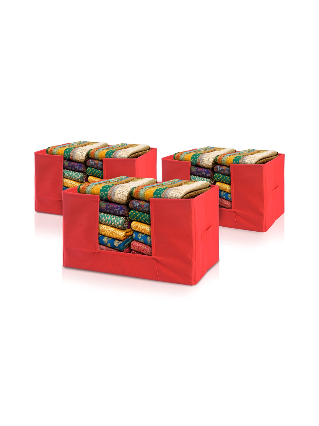 Aura Red 3 Pieces Wardrobe Cloth Organiser with Handle